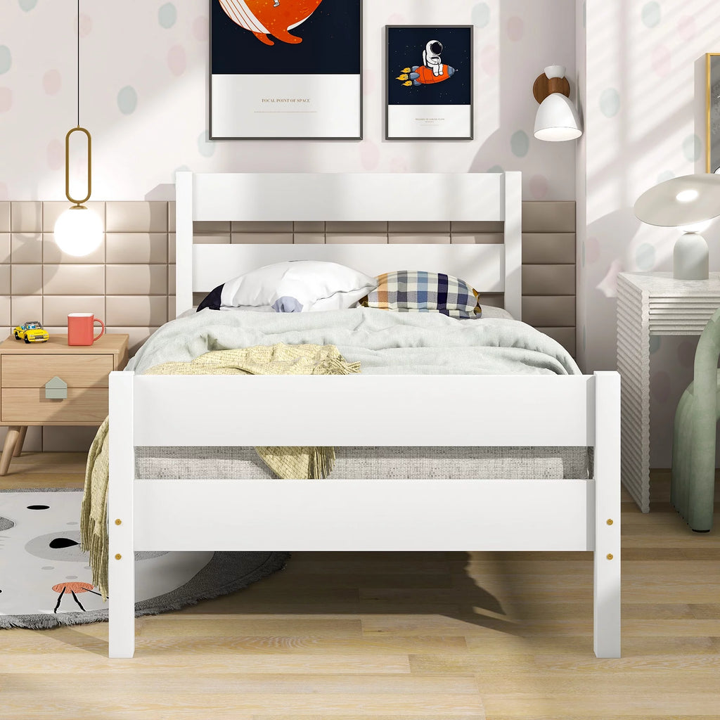 White Twin Wood Bed Frame with Headboard & Footboard C446708