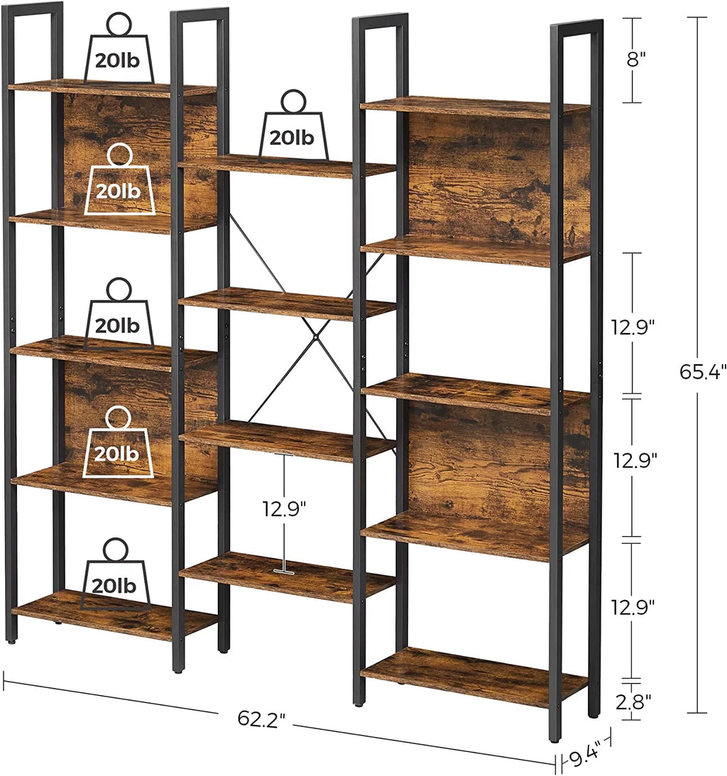 5 Tier Triple Wide Bookshelf with 14 Storage Shelves G7223
