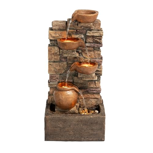 LED Outdoor Water Fountain Stone Gray M914