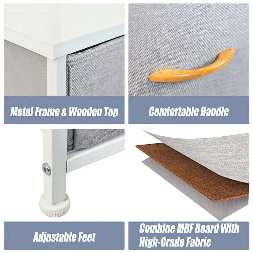 5 Drawer Fabric Dresser with Steel Frame and Wood Top R80133
