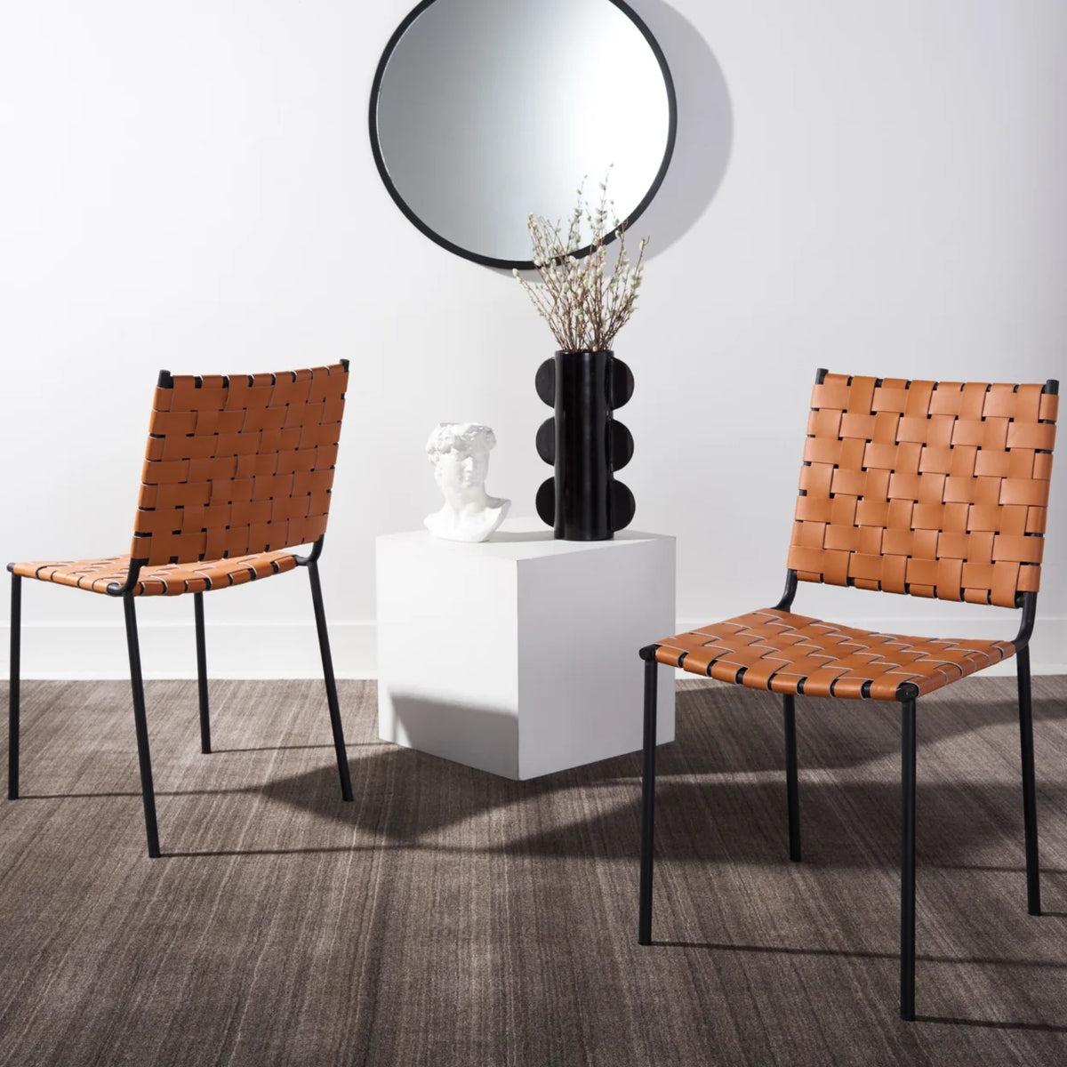 Woven Dining Chair Set of 2 Cognac Black B79872