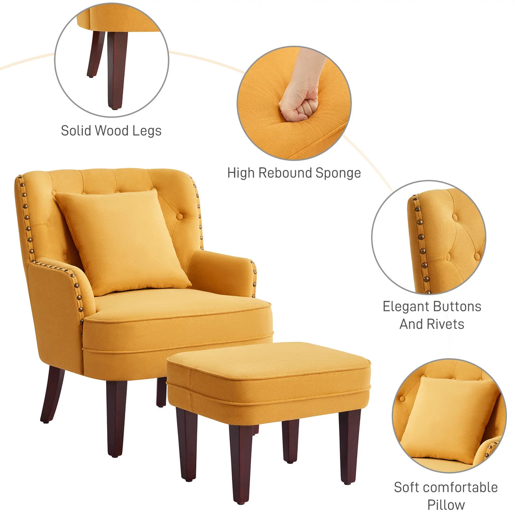 Yellow Upholstered Accent Chair with Ottoman Q2343
