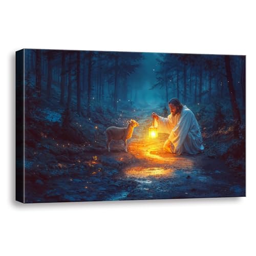 Jesus and Lamb Canvas Wall Art X9783