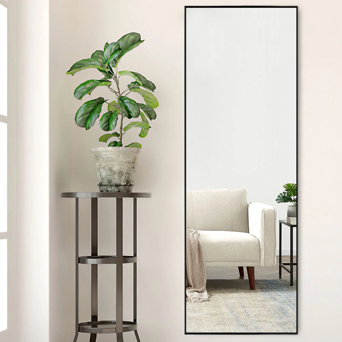 64"x21" Black Full Length Standing Mirror J175870
