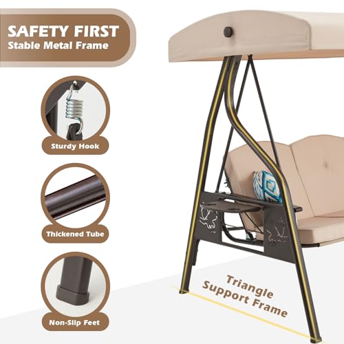 3-Seat Outdoor Porch Swing with Stand and Canopy O675