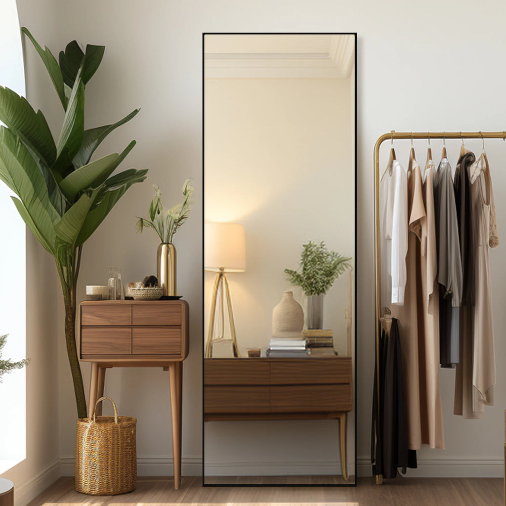 64"x21" Black Full Length Standing Mirror J175870