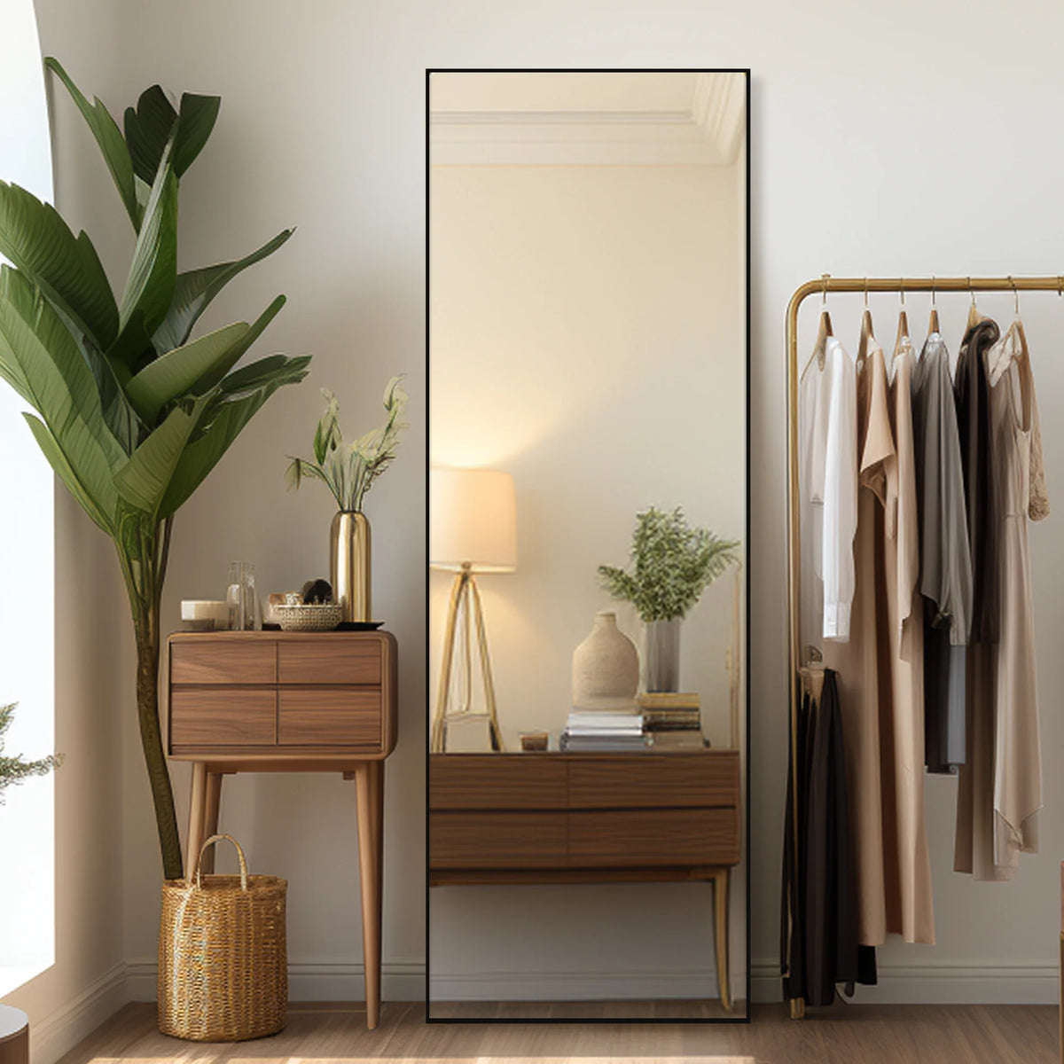 64"x21" Black Full Length Standing Mirror J175870