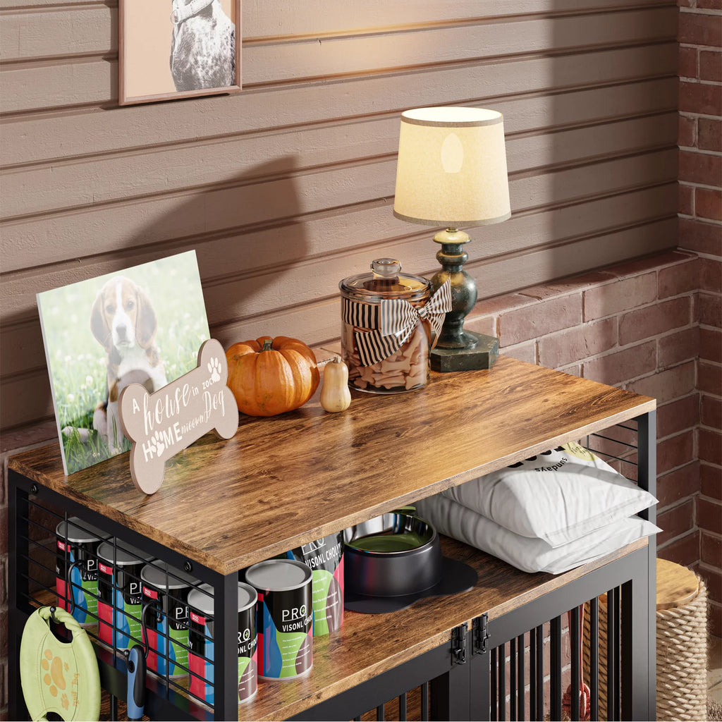 Wooden Dog Crate Furniture with Double Doors E8073