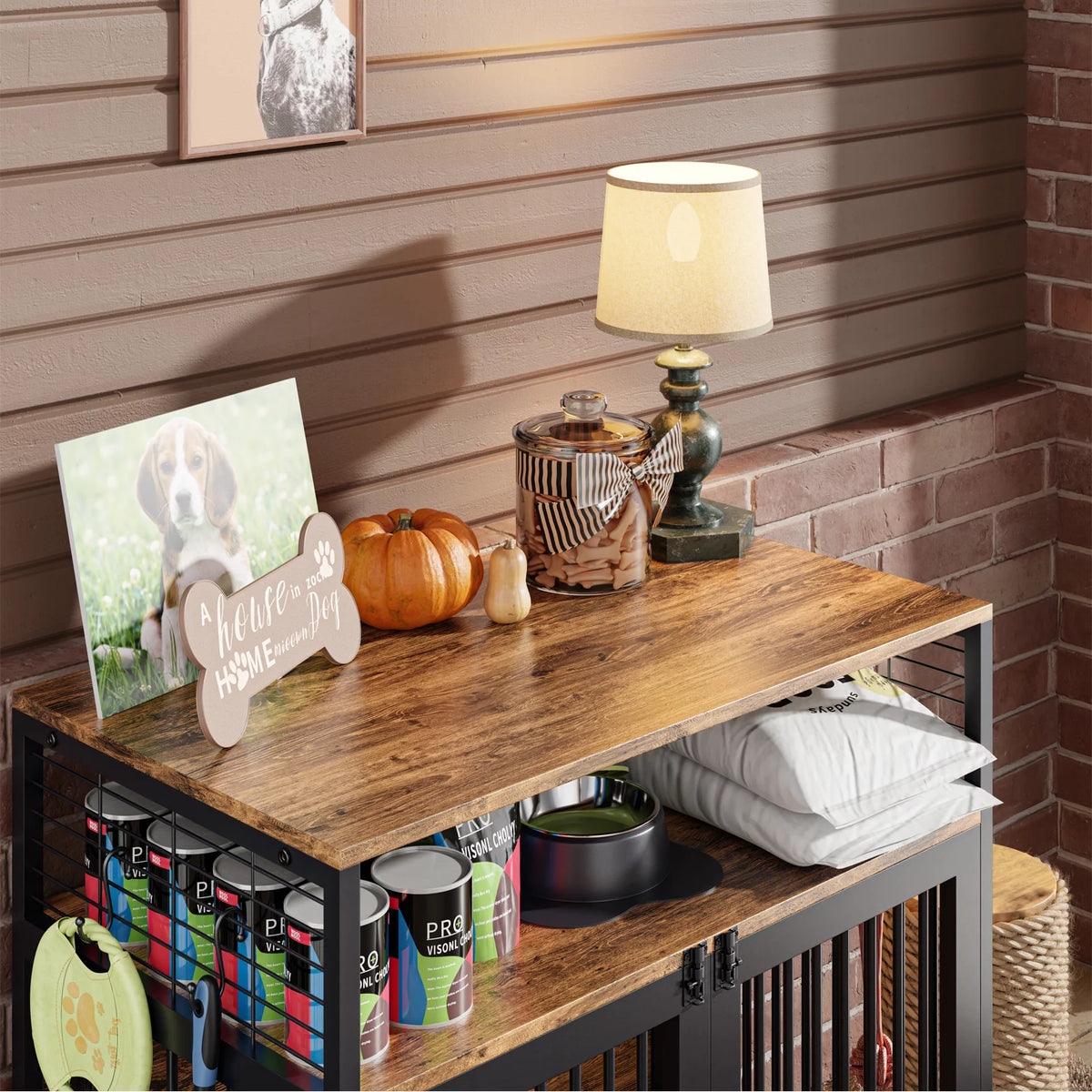 Wooden Dog Crate Furniture with Double Doors E8073