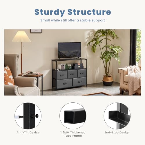 Black TV Stand Dresser with 5 Fabric Drawer Y327799