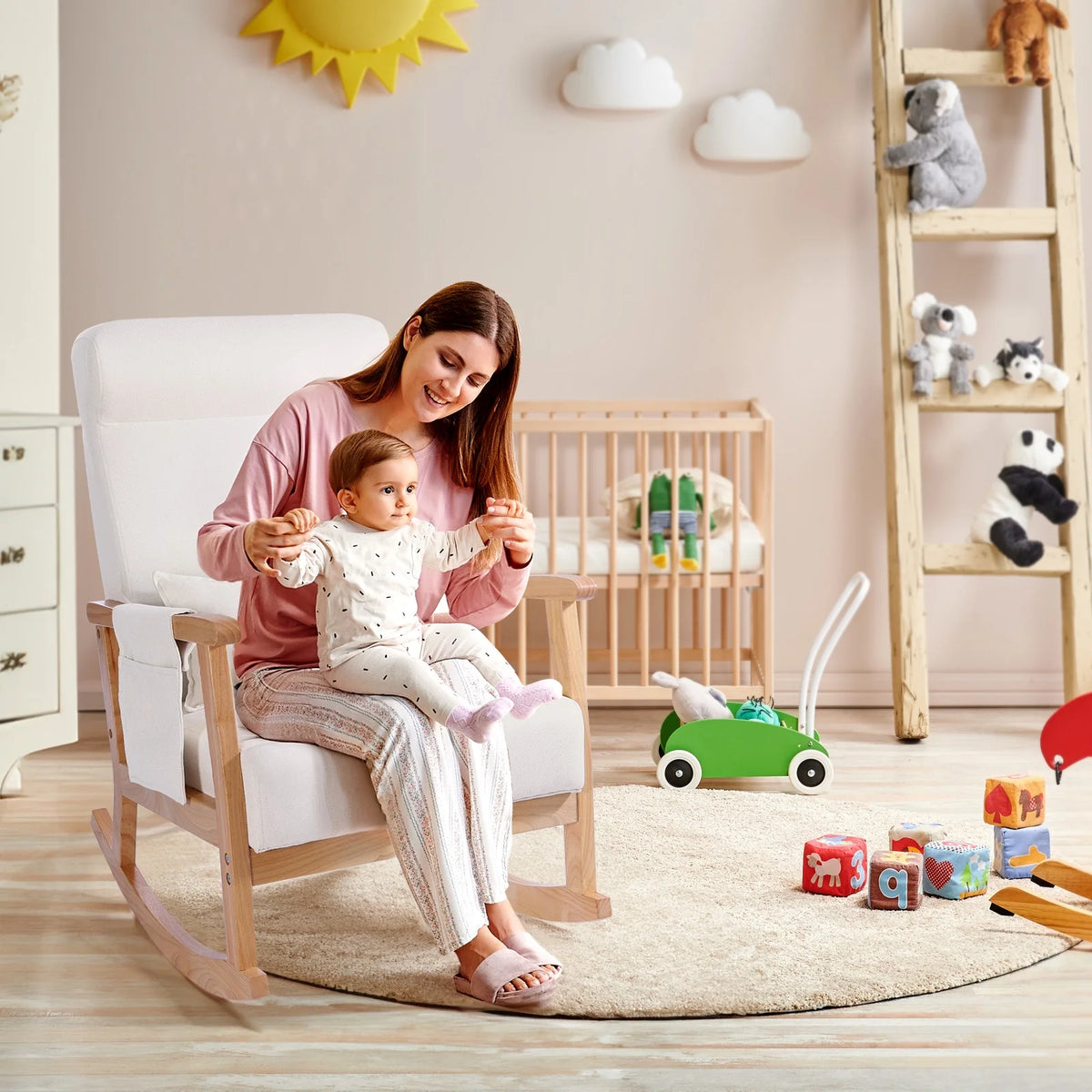 Upholstered Rocking Chair with Ottoman and Pillow J35898