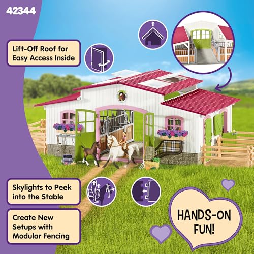 Horse Toy Playset with Rider, 2 Horses, Barn and Farm Figurine Accessories Y254