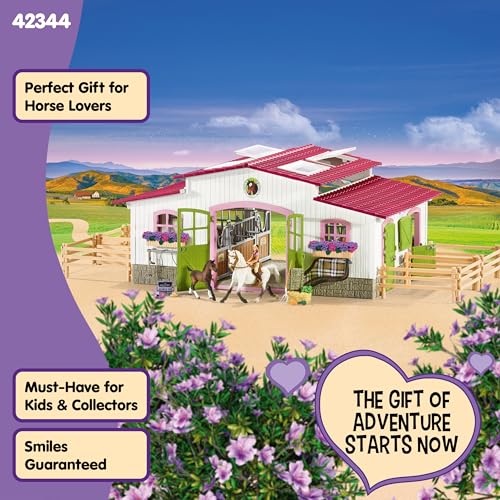 Horse Toy Playset with Rider, 2 Horses, Barn and Farm Figurine Accessories Y254