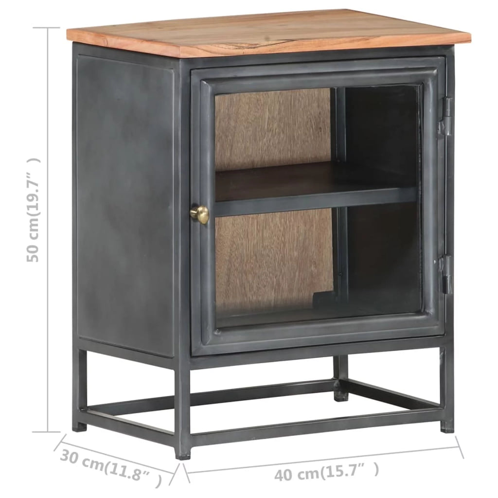 Gray Acacia Wood Bedside Cabinet with Glass Door P131