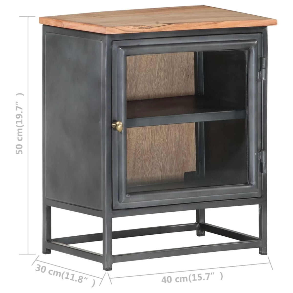 Gray Acacia Wood Bedside Cabinet with Glass Door P131