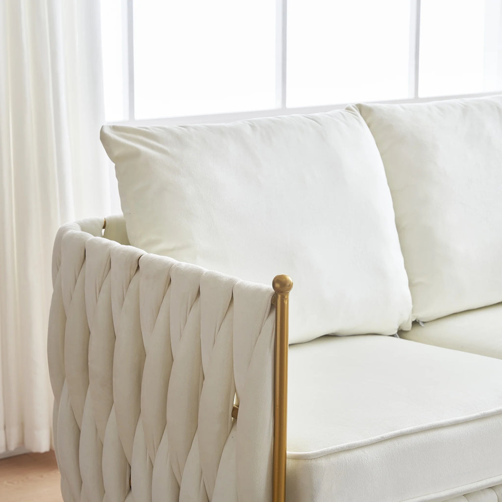 Cream White Velvet 2-Piece Loveseat Set P758
