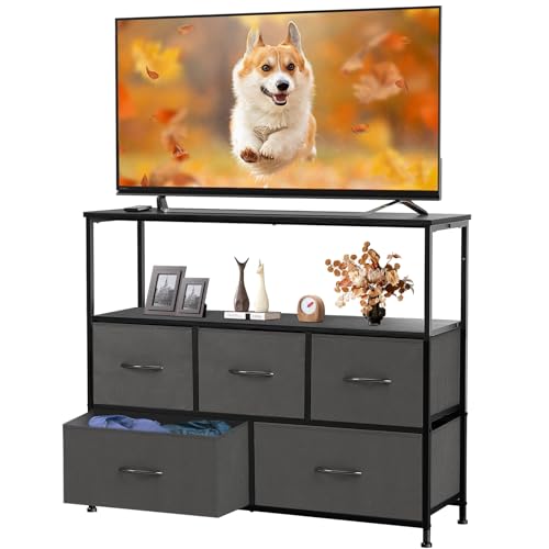 Black TV Stand Dresser with 5 Fabric Drawer Y327799