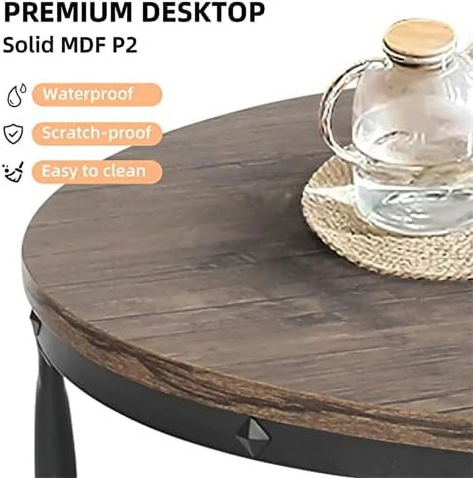 Small Round Coffee Table with Rustic Wood and Metal Legs C2876
