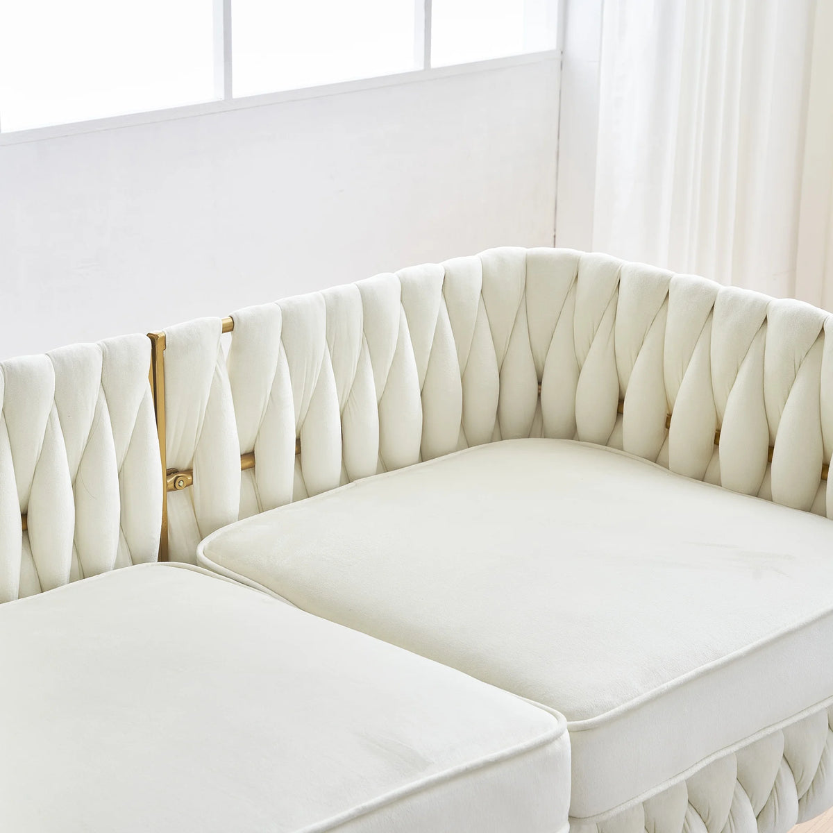 Cream White Velvet 2-Piece Loveseat Set P758