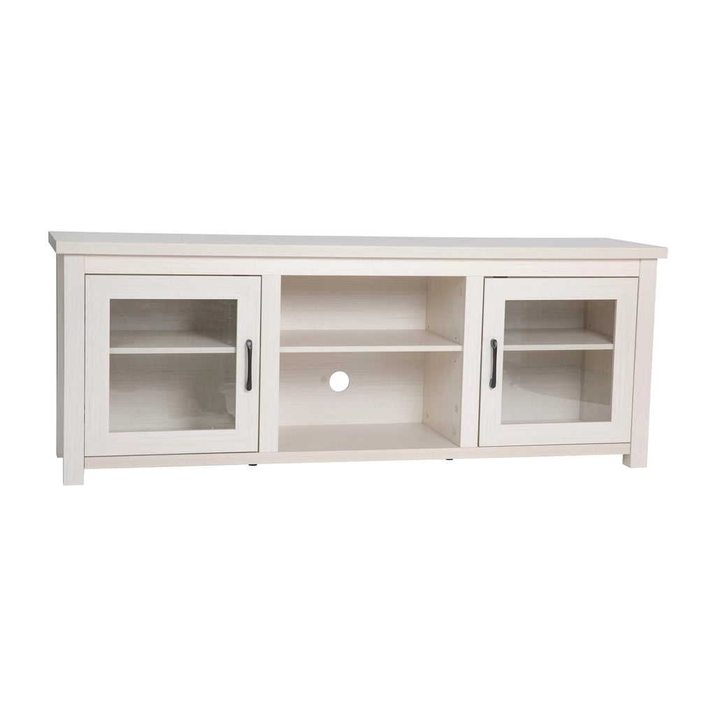 White Wash TV Stand with Glass Doors and Adjustable Shelves L393546