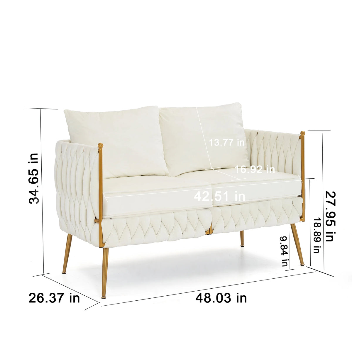 Cream White Velvet 2-Piece Loveseat Set P758