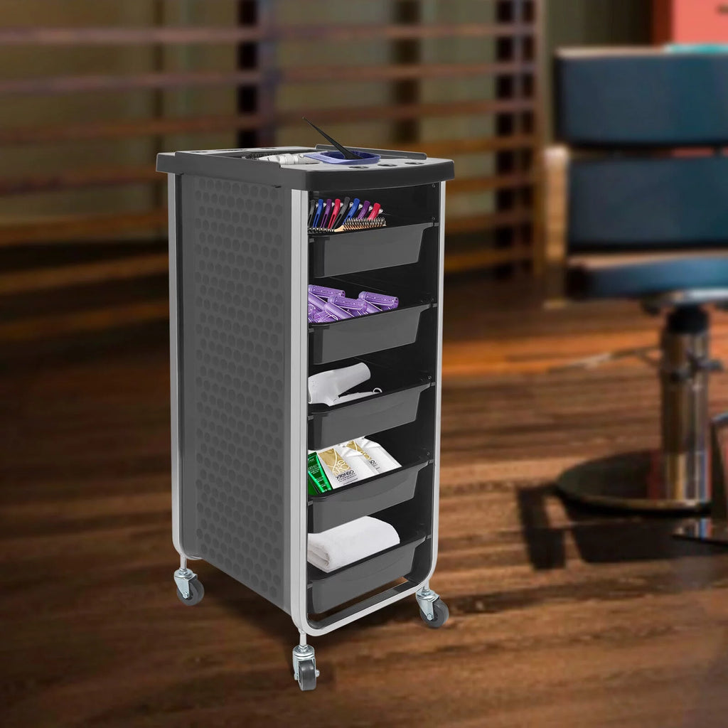 Black Salon Trolley Cart with Wheels 5 Drawers A7804