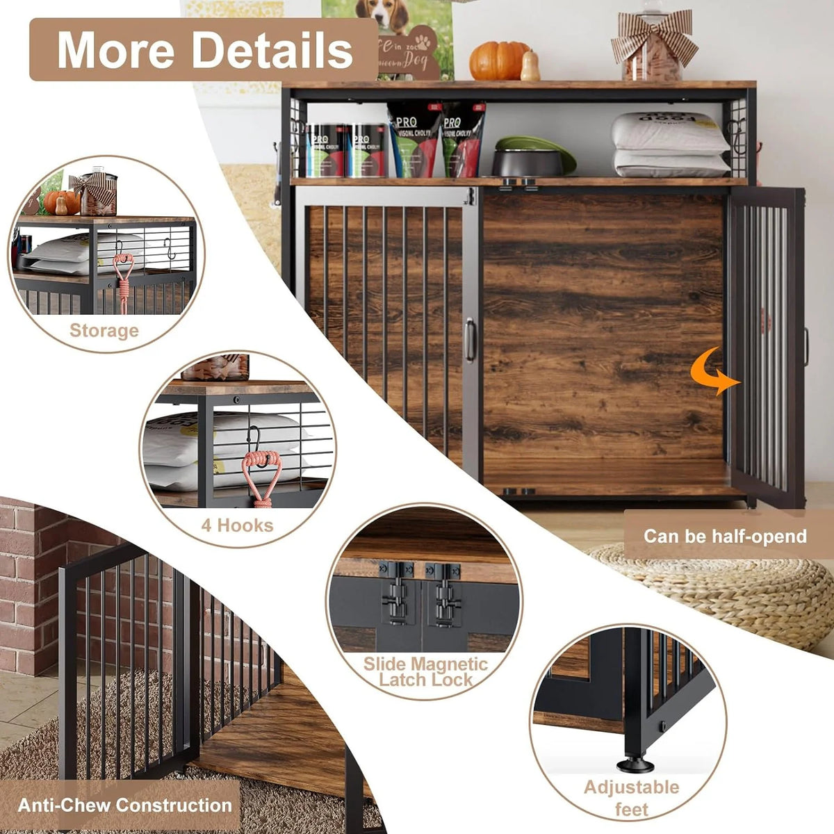 Wooden Dog Crate Furniture with Double Doors E8073