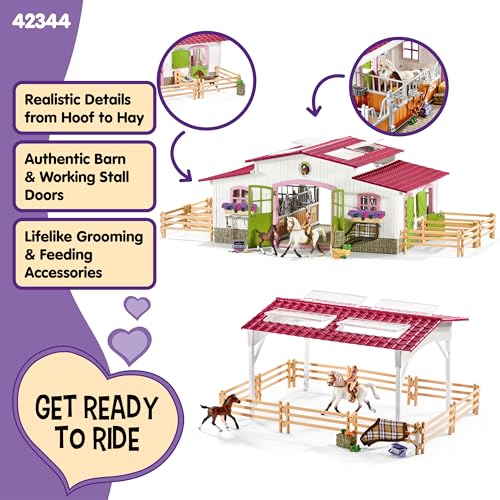 Horse Toy Playset with Rider, 2 Horses, Barn and Farm Figurine Accessories Y254