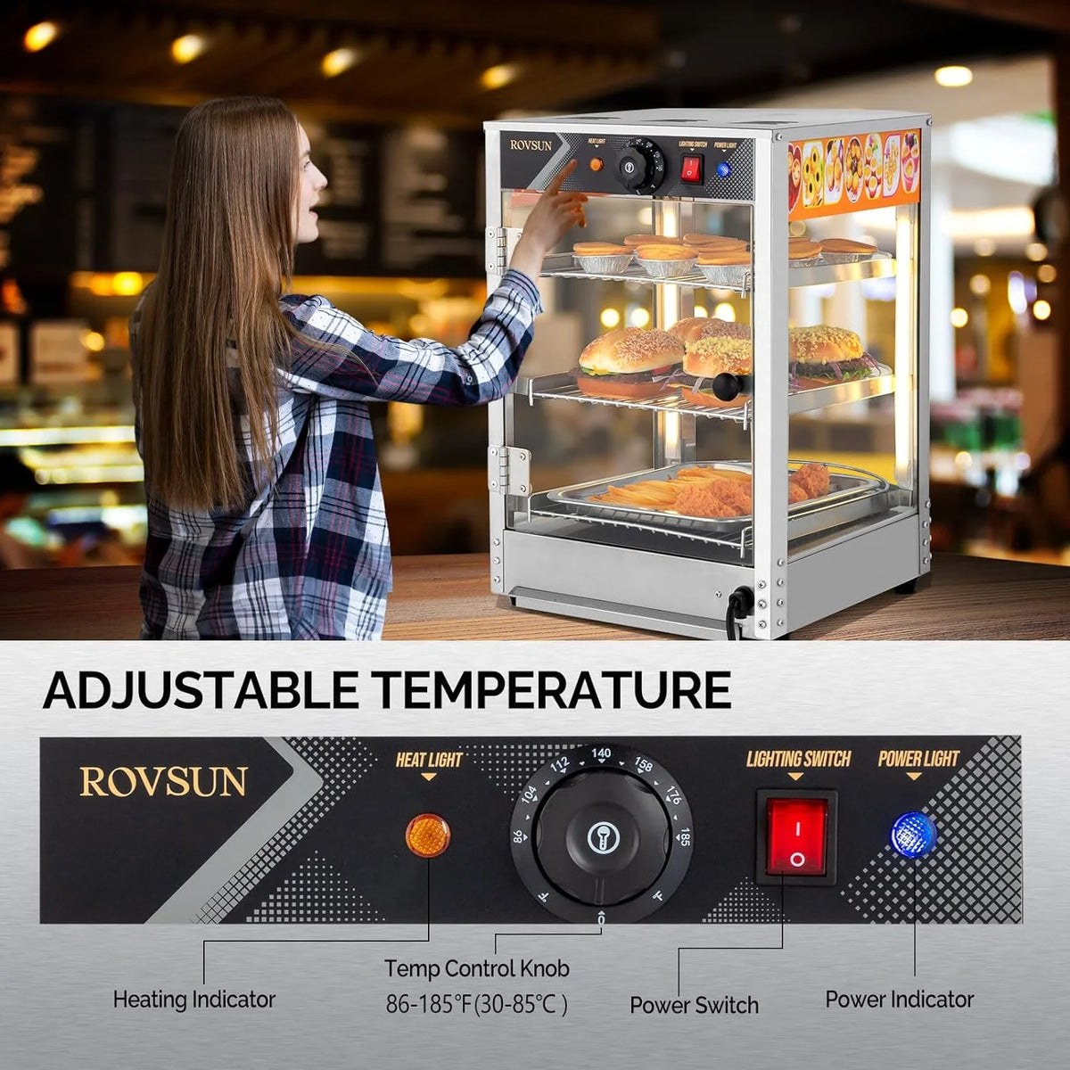 3-Tier Food Warmer Display Case with LED Lighting S907