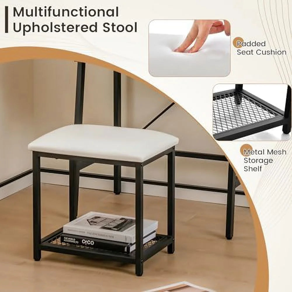 Vanity Table Set with Flip Top Mirror and Cushioned Stool N306156