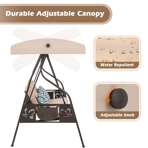 3-Seat Outdoor Porch Swing with Stand and Canopy O675