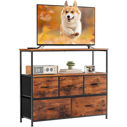 Black TV Stand Dresser with 5 Fabric Drawer Y327799