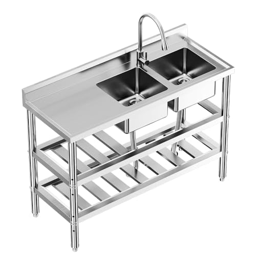 Stainless Steel Double Bowl Utility Sink with Pull-Down Faucet T191970