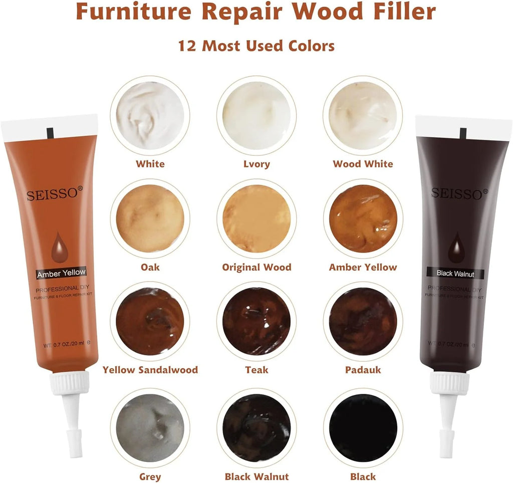Wood Furniture Repair Kit with 12 Colors Wood Filler J4426