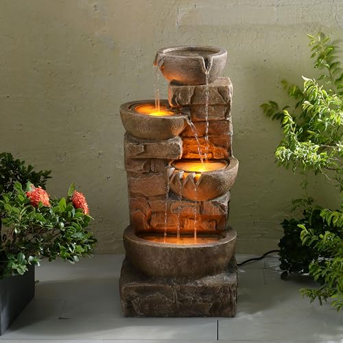 LED Outdoor Water Fountain Stone Gray M914