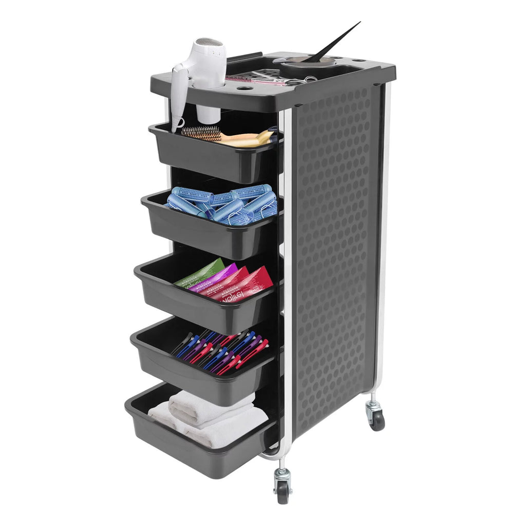 Black Salon Trolley Cart with Wheels 5 Drawers A7804