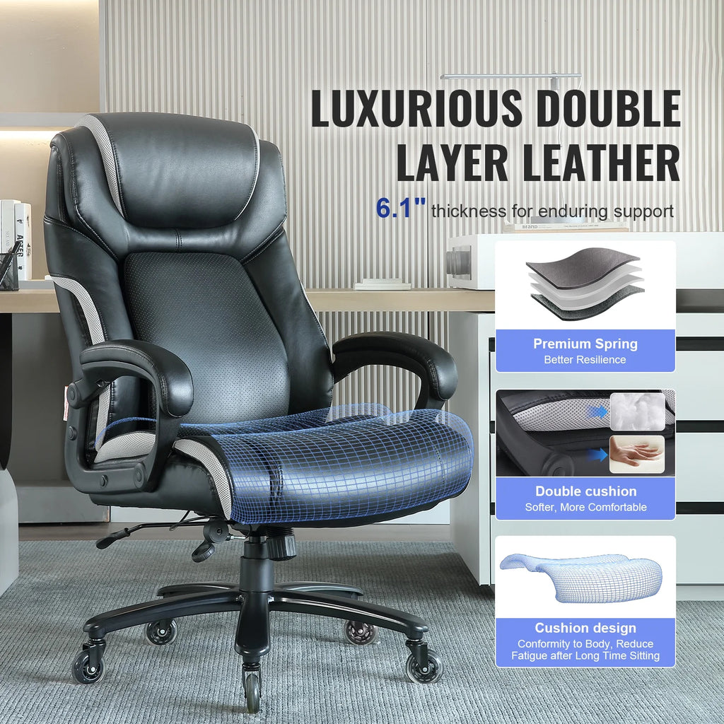 High Back 400 lbs Leather Executive Office Chair with Lumbar Support D126