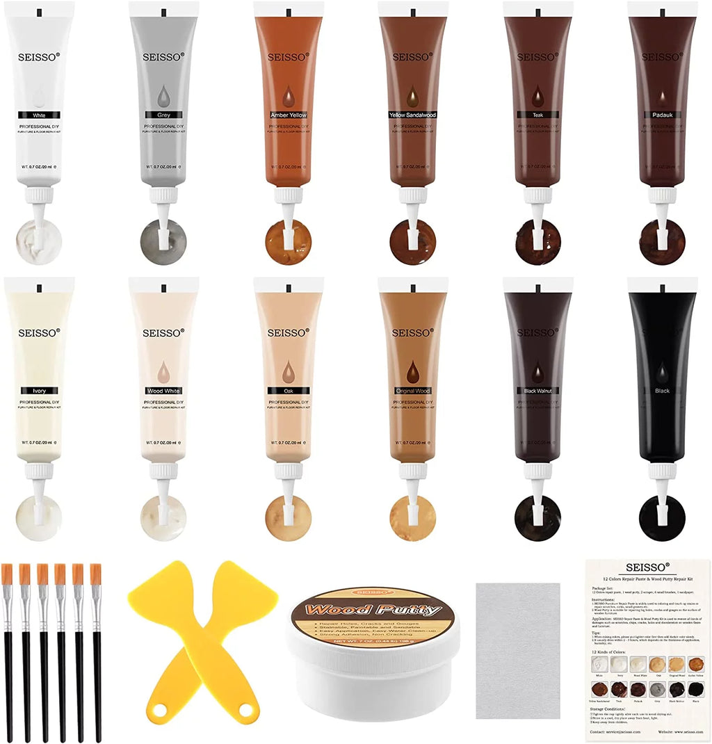 Wood Furniture Repair Kit with 12 Colors Wood Filler J4426