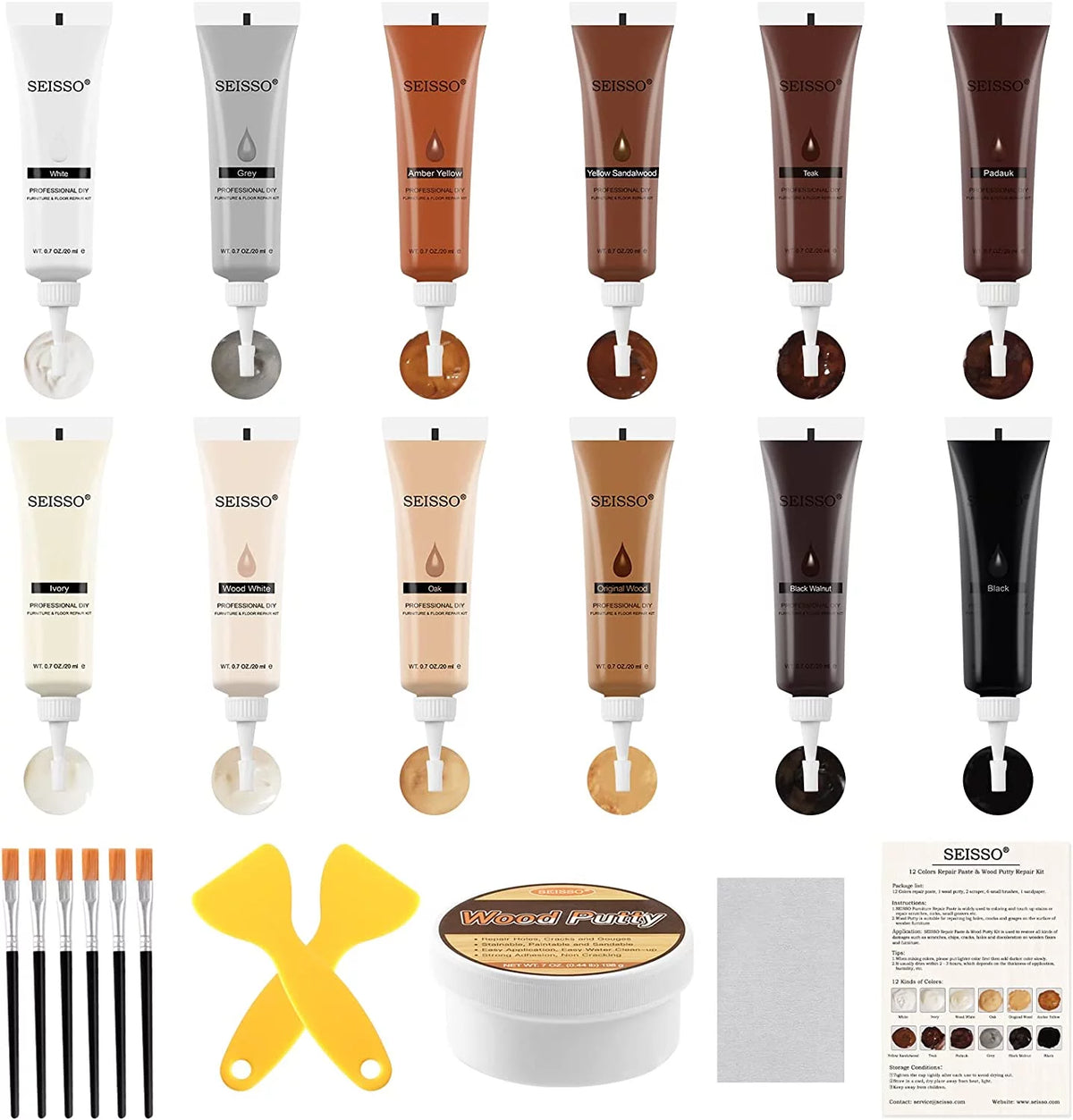 Wood Furniture Repair Kit with 12 Colors Wood Filler J4426