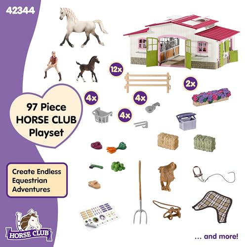 Horse Toy Playset with Rider, 2 Horses, Barn and Farm Figurine Accessories Y254