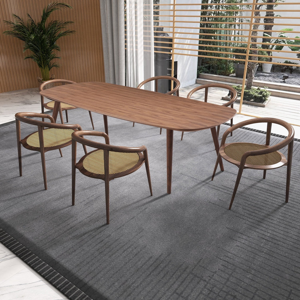 Large Walnut Wood Dining Table with Solid Wood Legs J3691