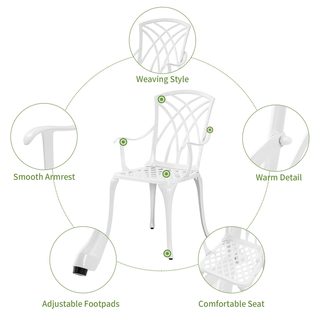 3 Piece Cast Aluminum Patio Bistro Table and Chairs Set of 2 White I8488