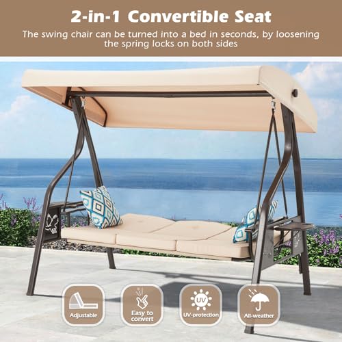 3-Seat Outdoor Porch Swing with Stand and Canopy O675