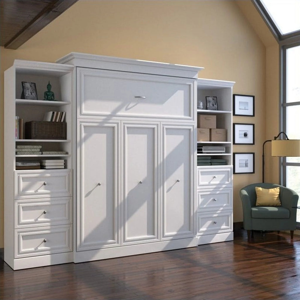 Queen Murphy Bed with 2 Organizers and Drawers in White U13082