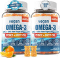 Vegan Omega 3 Gummies 1280mg + Vitamin D3 K2, Algae EPA & DHA, Sugar Free, 2 Pack Z251570