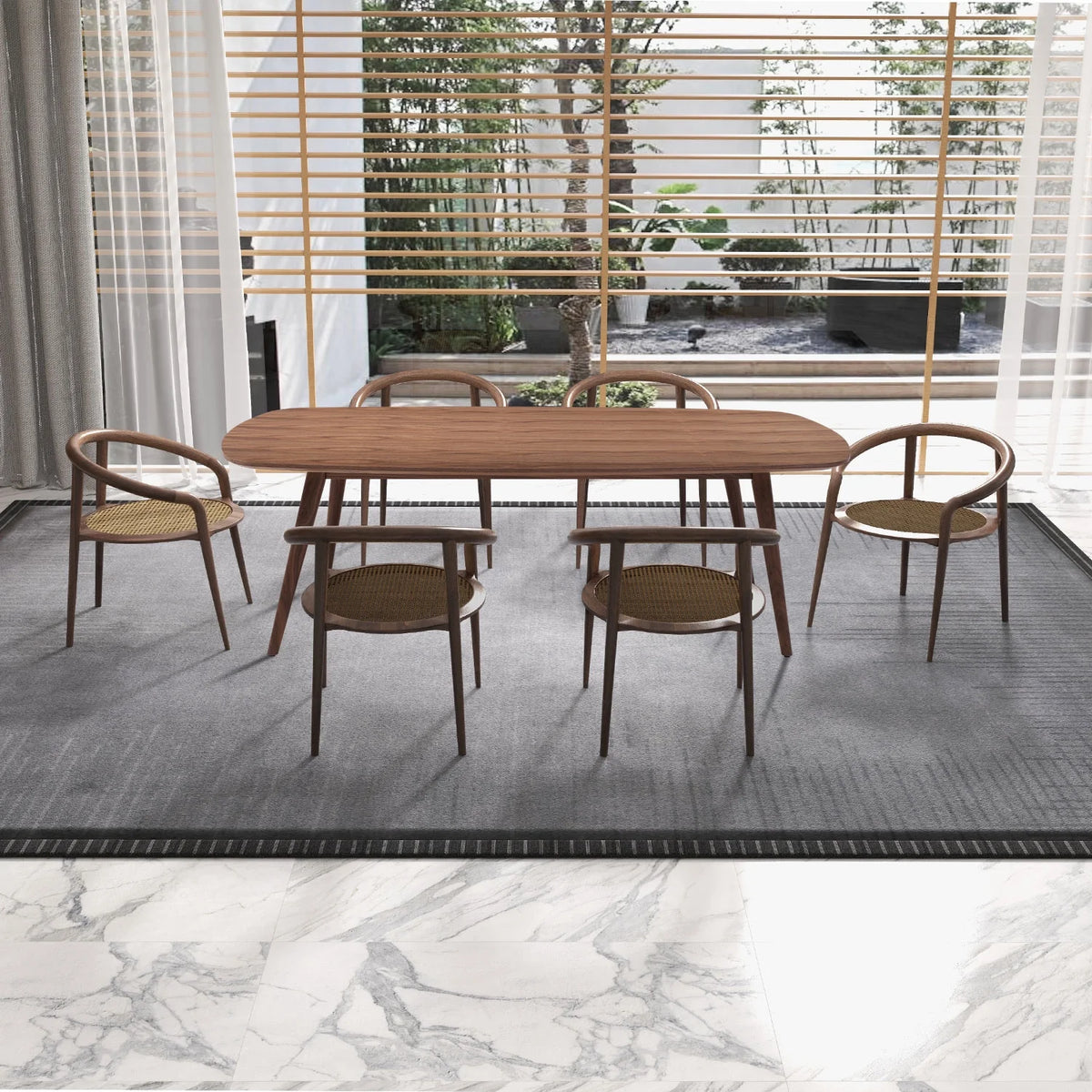 Large Walnut Wood Dining Table with Solid Wood Legs J3691