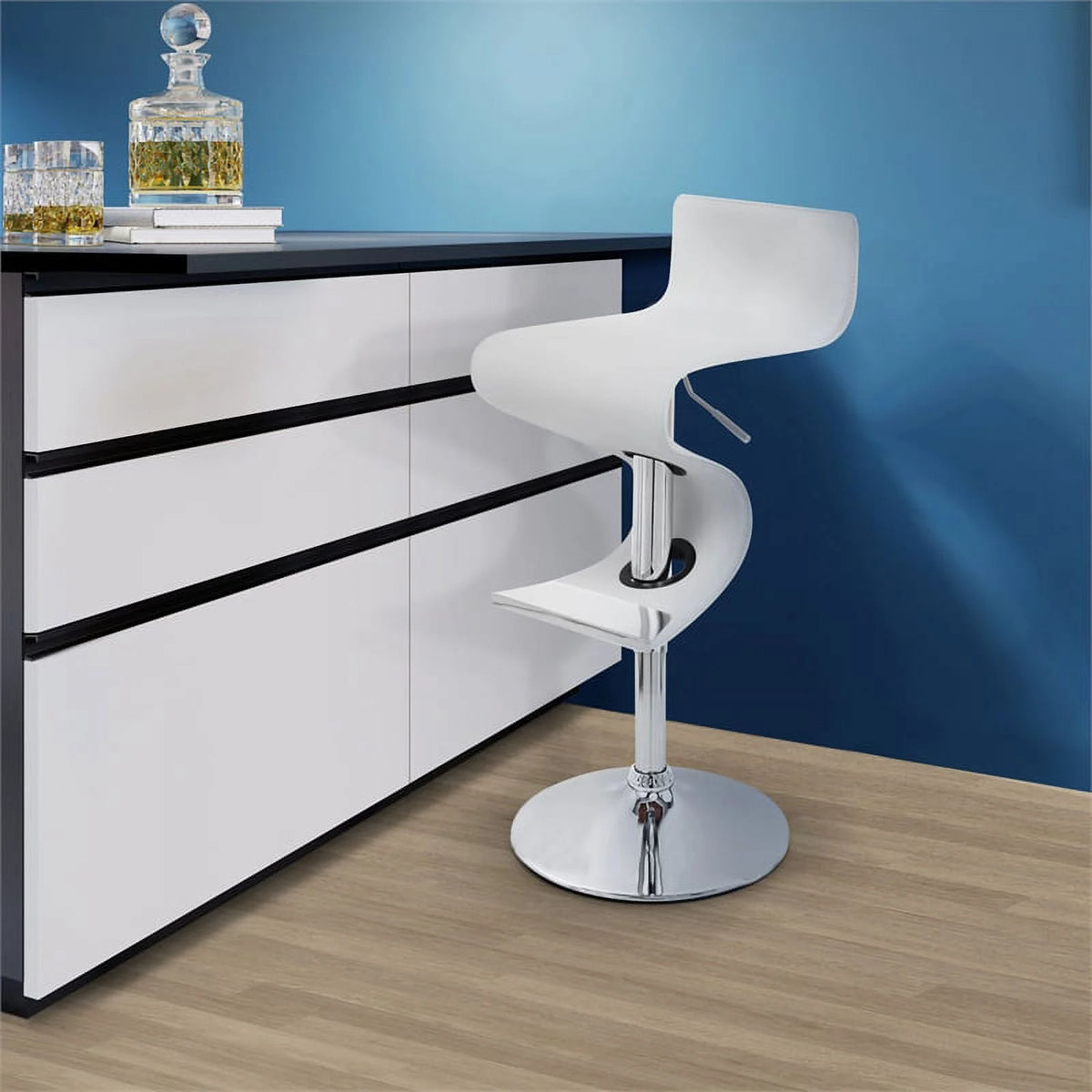 White Faux Leather Adjustable Bar Stool S302686