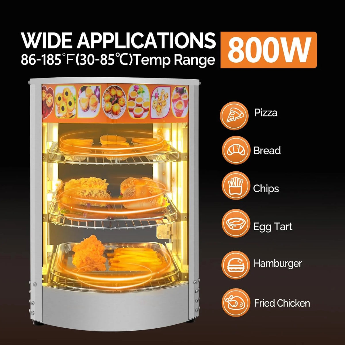 3-Tier Food Warmer Display Case with LED Lighting S907