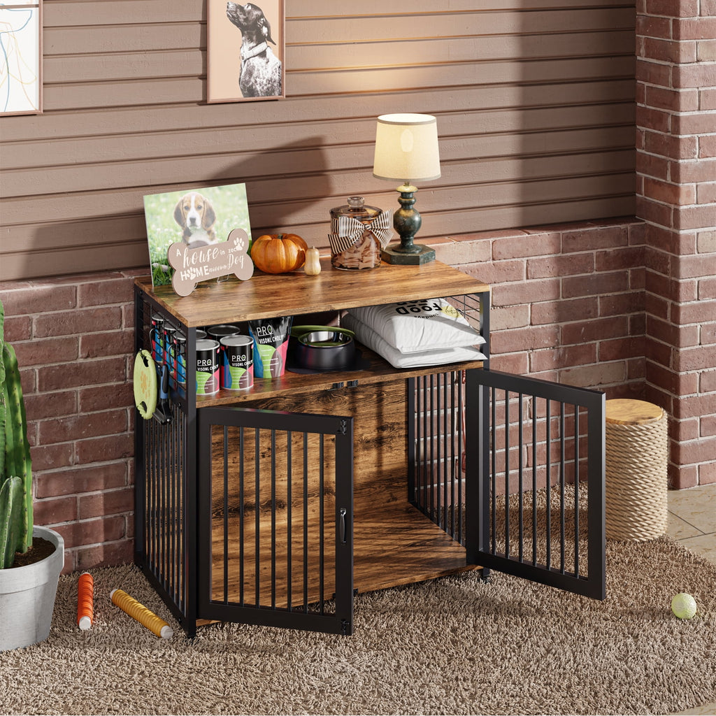 Wooden Dog Crate Furniture with Double Doors E8073