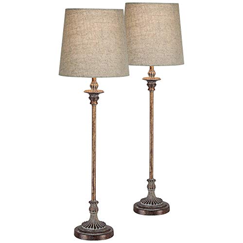 Set of 2 Weathered Brown Linen Fabric Table Lamps D3440